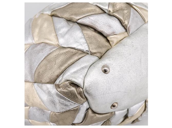 Borsa Tote Miu Miu Pelle Silver Gold Auth 199356A Argento D'oro - vista 13