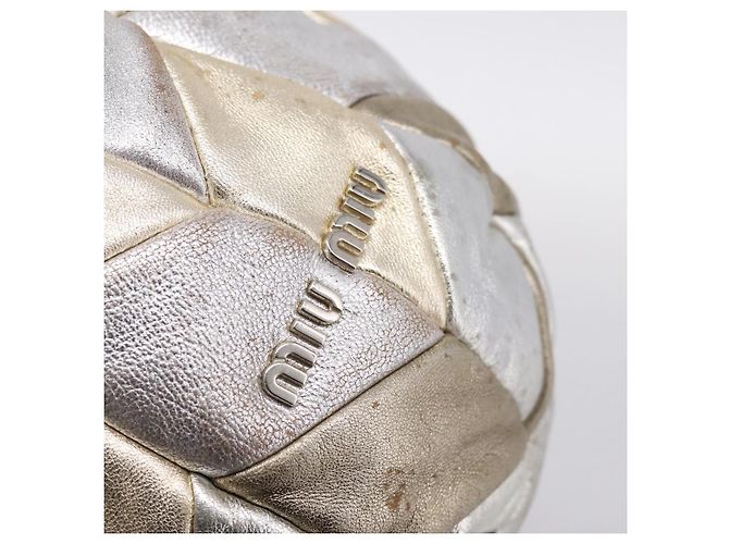 Borsa Tote Miu Miu Pelle Silver Gold Auth 199356A Argento D'oro - vista 14