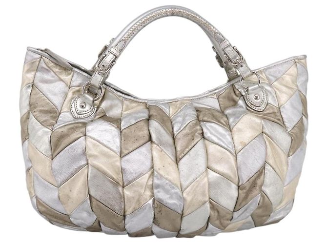 Borsa Tote Miu Miu Pelle Silver Gold Auth 199356A Argento D'oro - vista 2