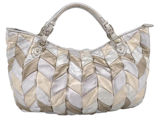 Borsa Tote Miu Miu Pelle Silver Gold Auth 199356A Argento D'oro - vista 3