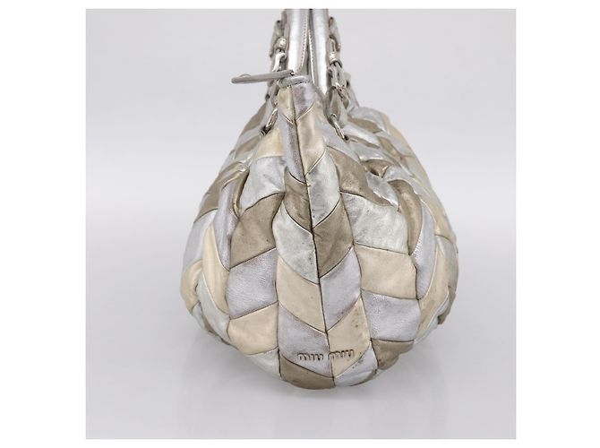 Borsa Tote Miu Miu Pelle Silver Gold Auth 199356A Argento D'oro - vista 4