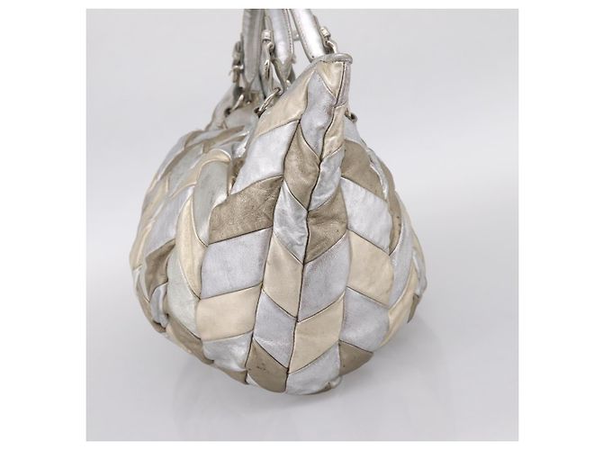 Borsa Tote Miu Miu Pelle Silver Gold Auth 199356A Argento D'oro - vista 5