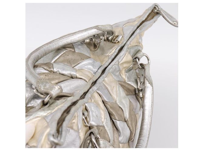 Borsa Tote Miu Miu Pelle Silver Gold Auth 199356A Argento D'oro - vista 6