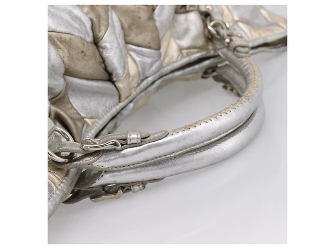 Borsa Tote Miu Miu Pelle Silver Gold Auth 199356A Argento D'oro - vista 7