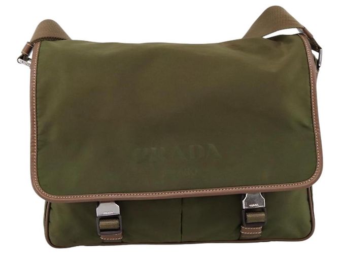 Bolso de Hombro PRADA Nylon Khaki Silver Auth bs36961 Plata Caqui - vista 2