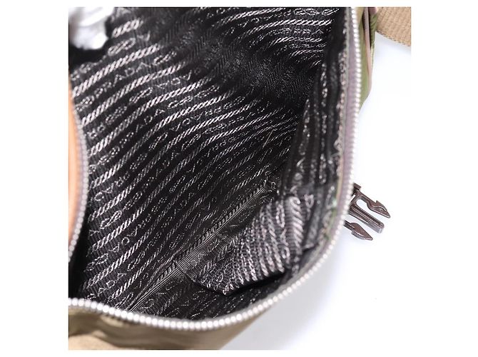Bolso de Hombro PRADA Nylon Khaki Silver Auth bs36961 Plata Caqui - vista 25