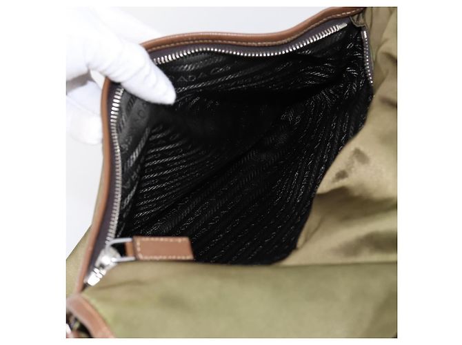 Bolso de Hombro PRADA Nylon Khaki Silver Auth bs36961 Plata Caqui - vista 26