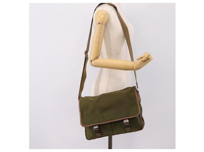 Bolso de Hombro PRADA Nylon Khaki Silver Auth bs36961 Plata Caqui - vista 28