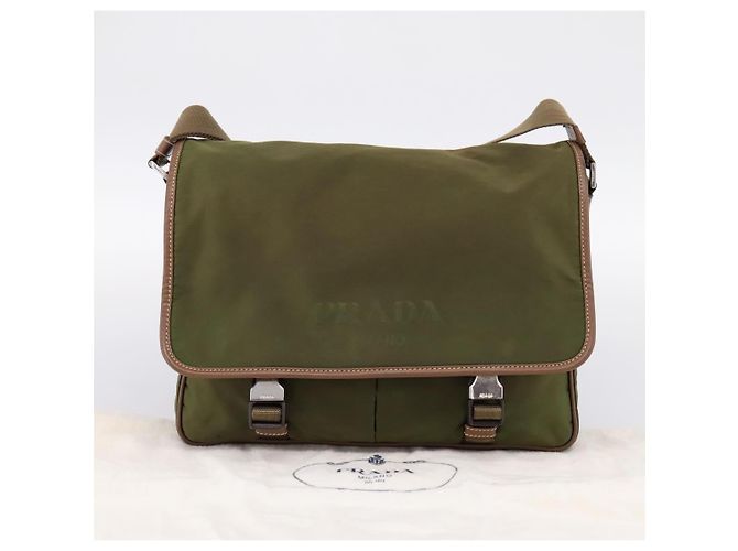 Bolso de Hombro PRADA Nylon Khaki Silver Auth bs36961 Plata Caqui - vista 29