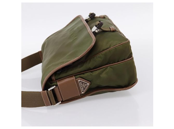Bolso de Hombro PRADA Nylon Khaki Silver Auth bs36961 Plata Caqui - vista 4