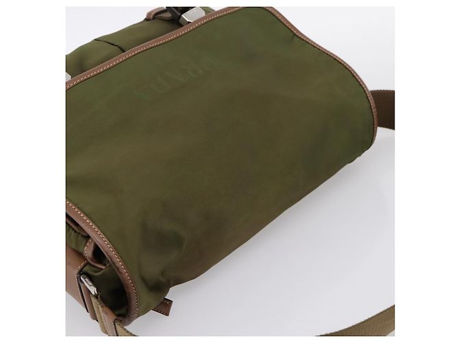 Bolso de Hombro PRADA Nylon Khaki Silver Auth bs36961 Plata Caqui - vista 6