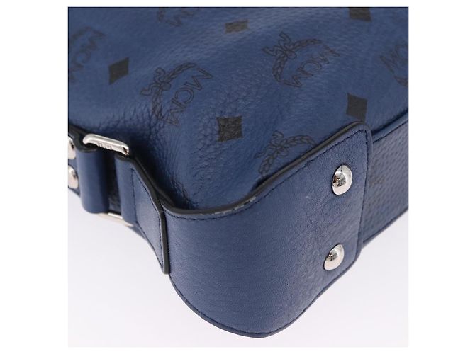 Borsa a tracolla MCM Vicetos in pelle blu navy e argento Auth 202257A - vista 10