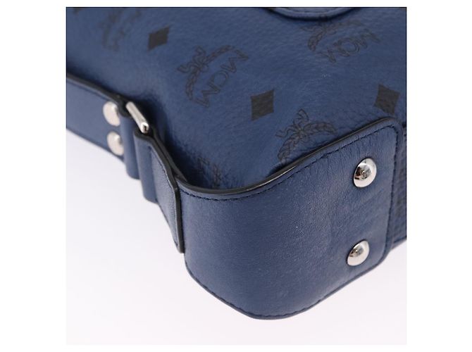 Borsa a tracolla MCM Vicetos in pelle blu navy e argento Auth 202257A - vista 12