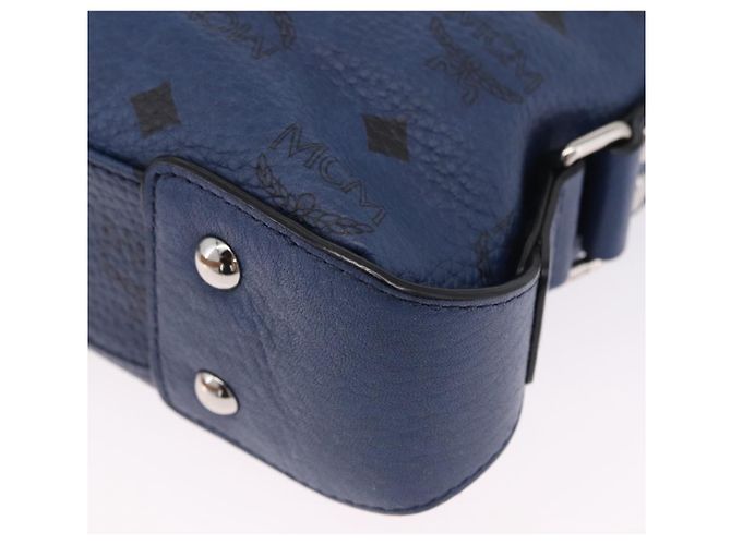 Borsa a tracolla MCM Vicetos in pelle blu navy e argento Auth 202257A - vista 13