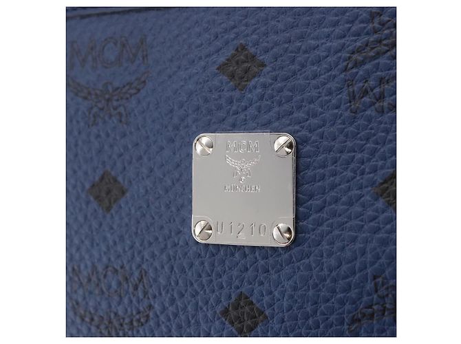 Borsa a tracolla MCM Vicetos in pelle blu navy e argento Auth 202257A - vista 14