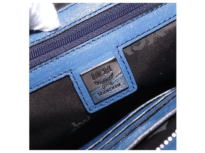 Borsa a tracolla MCM Vicetos in pelle blu navy e argento Auth 202257A - vista 16