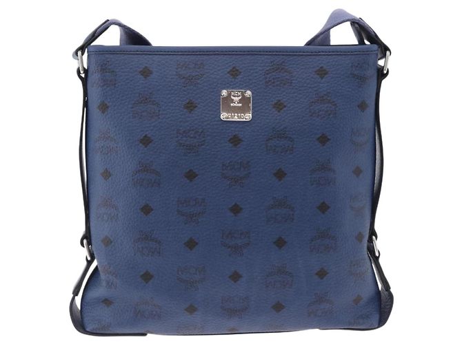 Borsa a tracolla MCM Vicetos in pelle blu navy e argento Auth 202257A - vista 2