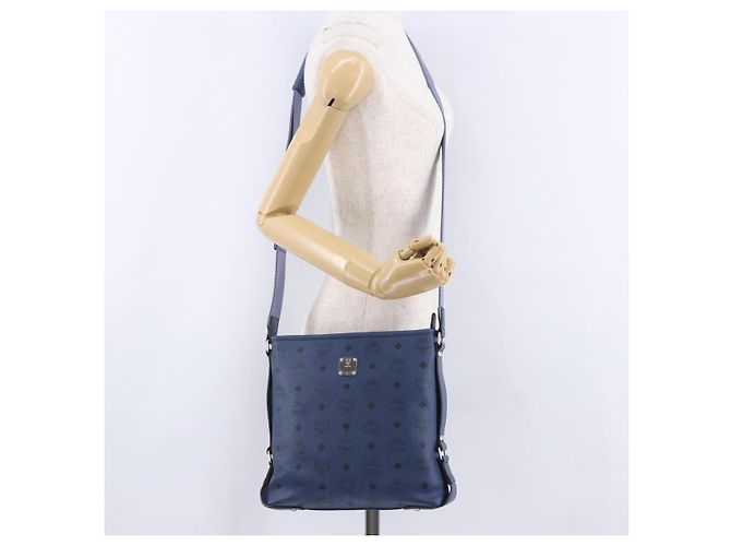 Borsa a tracolla MCM Vicetos in pelle blu navy e argento Auth 202257A - vista 23