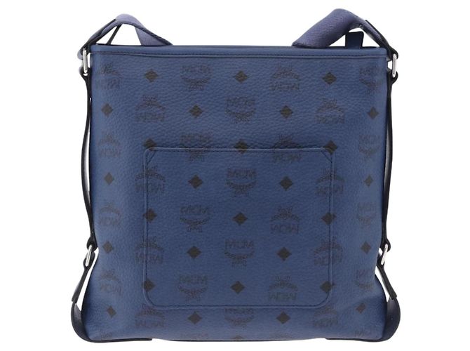 Borsa a tracolla MCM Vicetos in pelle blu navy e argento Auth 202257A - vista 3