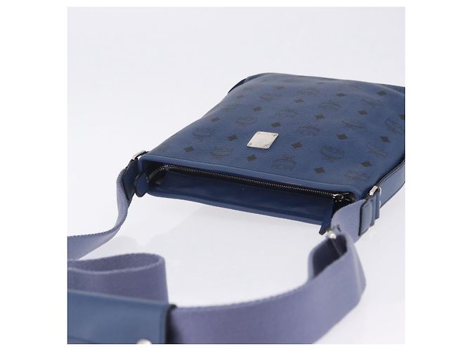 Borsa a tracolla MCM Vicetos in pelle blu navy e argento Auth 202257A - vista 6