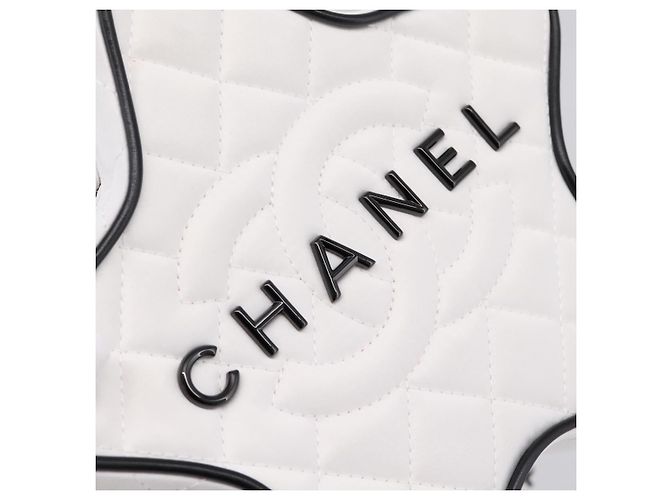Borsa a tracolla con catena CHANEL Matelassé a forma di stella in raso Bianco Nero Auth 200368SM - vista 14