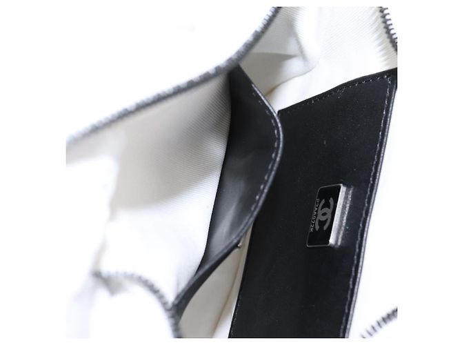 Borsa a tracolla con catena CHANEL Matelassé a forma di stella in raso Bianco Nero Auth 200368SM - vista 20