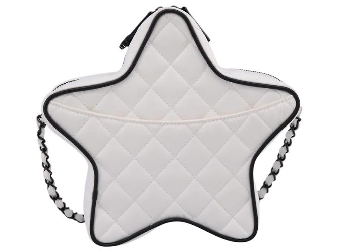 Borsa a tracolla con catena CHANEL Matelassé a forma di stella in raso Bianco Nero Auth 200368SM - vista 3