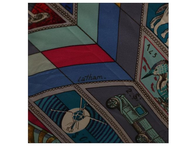 Hermès Foulard HERMES Carre 90 "CORRE SPONDANCE" Seta Grigio Auth hk4128 Marrone - vista 11