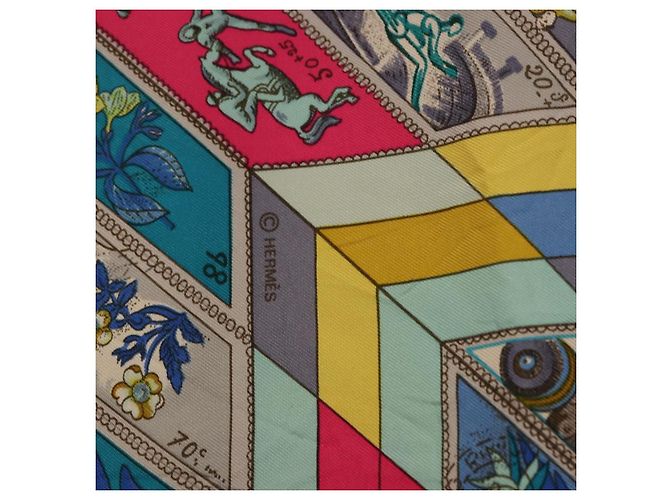 Hermès Foulard HERMES Carre 90 "CORRE SPONDANCE" Seta Grigio Auth hk4128 Marrone - vista 12