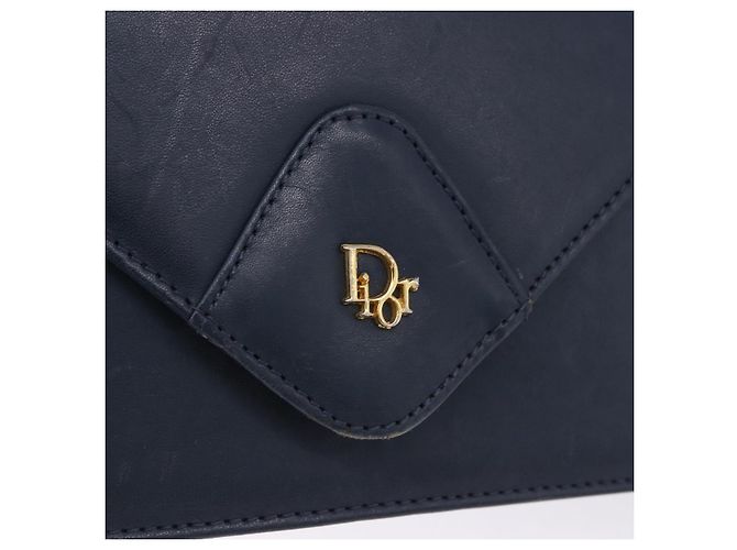 Borsa a tracolla Christian Dior in pelle blu navy e oro Auth 202161 - vista 15