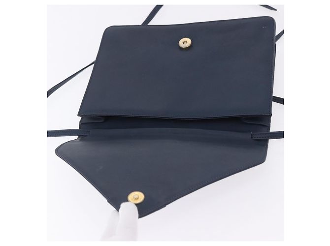 Borsa a tracolla Christian Dior in pelle blu navy e oro Auth 202161 - vista 16