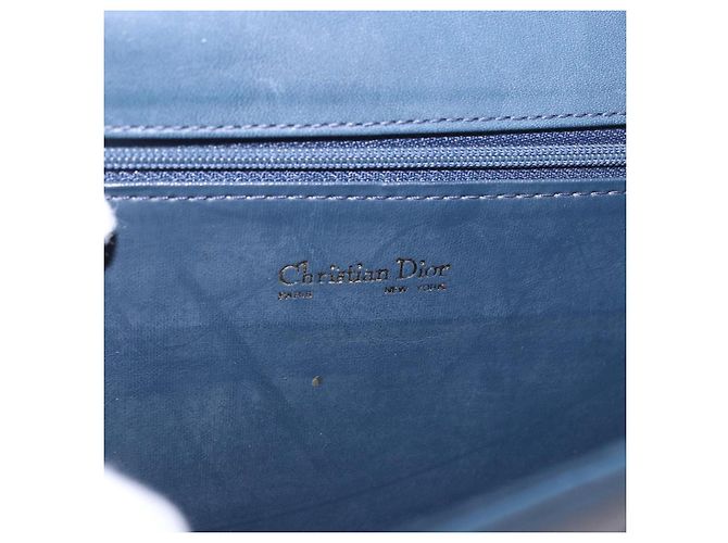 Borsa a tracolla Christian Dior in pelle blu navy e oro Auth 202161 - vista 17