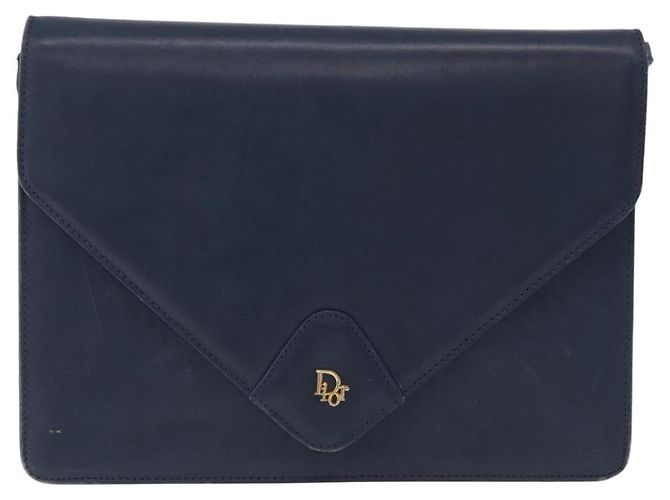 Borsa a tracolla Christian Dior in pelle blu navy e oro Auth 202161 - vista 2