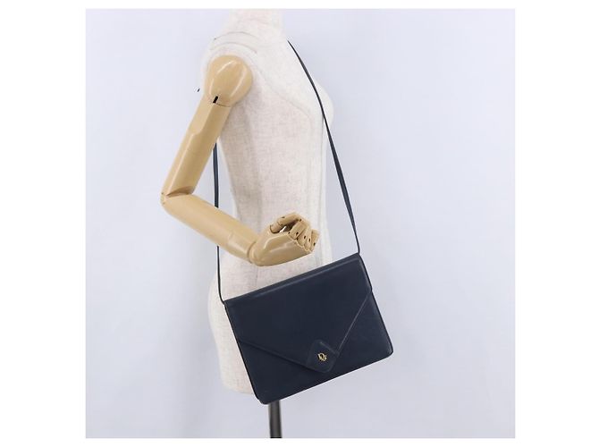Borsa a tracolla Christian Dior in pelle blu navy e oro Auth 202161 - vista 23