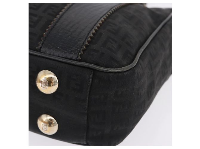 Borsa Tote FENDI Zucchino Canvas Nero Oro Auth ka5945 D'oro - vista 12