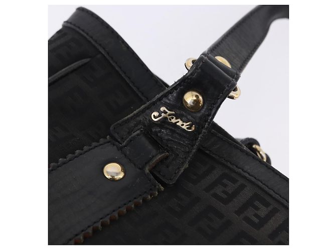 Borsa Tote FENDI Zucchino Canvas Nero Oro Auth ka5945 D'oro - vista 15