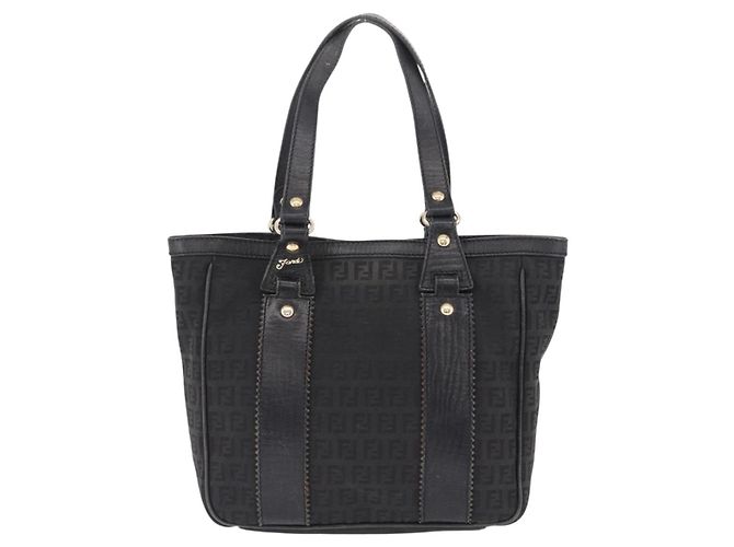 Borsa Tote FENDI Zucchino Canvas Nero Oro Auth ka5945 D'oro - vista 2