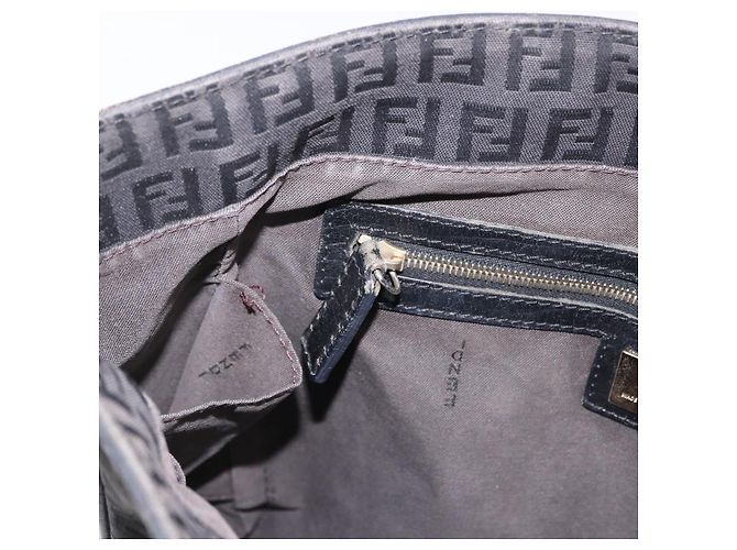 Borsa Tote FENDI Zucchino Canvas Nero Oro Auth ka5945 D'oro - vista 20