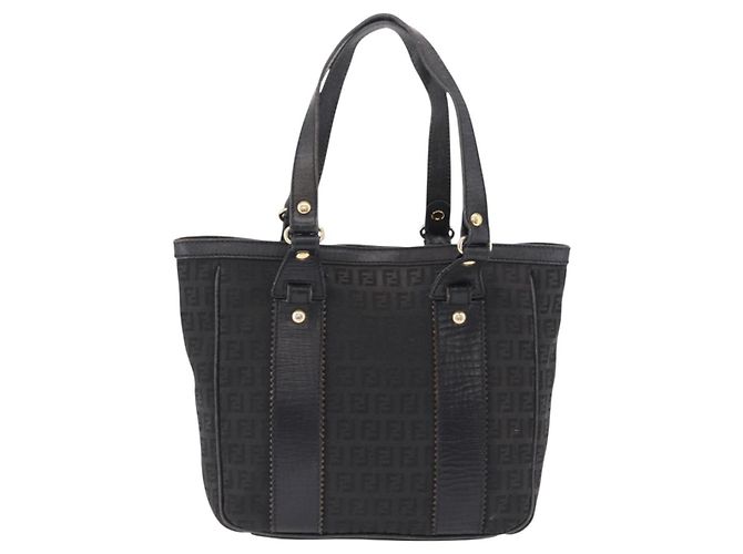 Borsa Tote FENDI Zucchino Canvas Nero Oro Auth ka5945 D'oro - vista 3