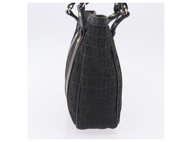 Borsa Tote FENDI Zucchino Canvas Nero Oro Auth ka5945 D'oro - vista 4