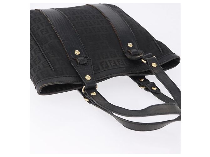 Borsa Tote FENDI Zucchino Canvas Nero Oro Auth ka5945 D'oro - vista 6