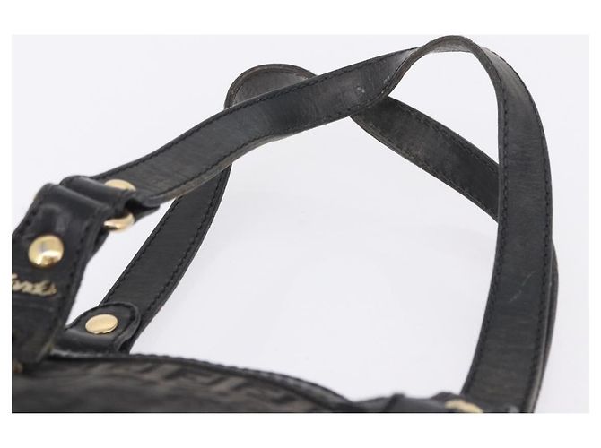 Borsa Tote FENDI Zucchino Canvas Nero Oro Auth ka5945 D'oro - vista 8