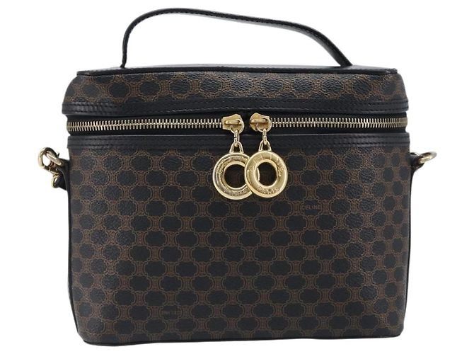 Céline Borsa a mano CELINE Circle Macadam Canvas PVC 2way Nero Oro Auth 201894 D'oro - vista 2