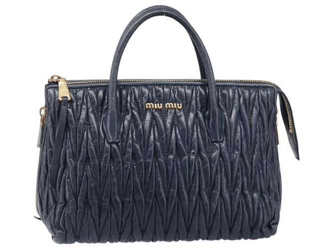 Borsa Miu Miu Matelassé in pelle blu navy e oro Auth 201903V D'oro - vista 2