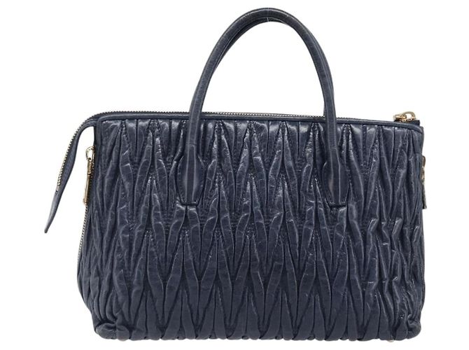 Borsa Miu Miu Matelassé in pelle blu navy e oro Auth 201903V D'oro - vista 3