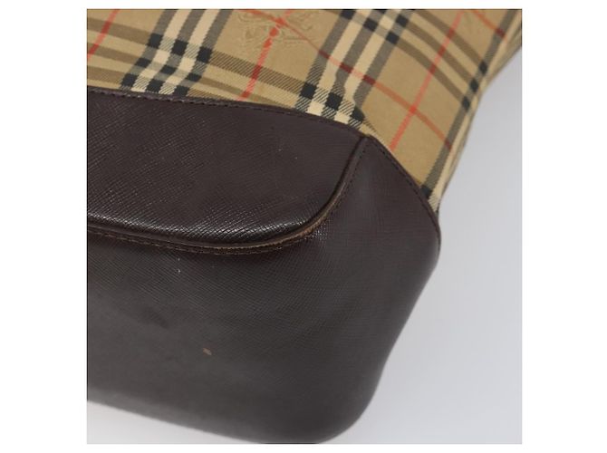 Borsa Tote BURBERRY Nova Check Canvas Beige Gold Auth 200966 D'oro - vista 10