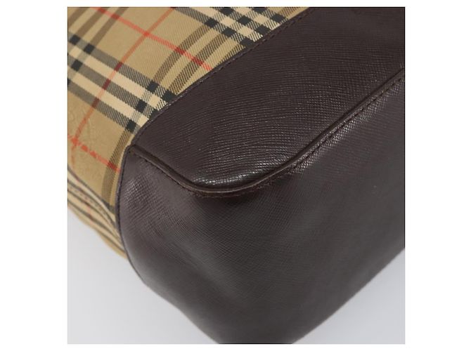 Borsa Tote BURBERRY Nova Check Canvas Beige Gold Auth 200966 D'oro - vista 11
