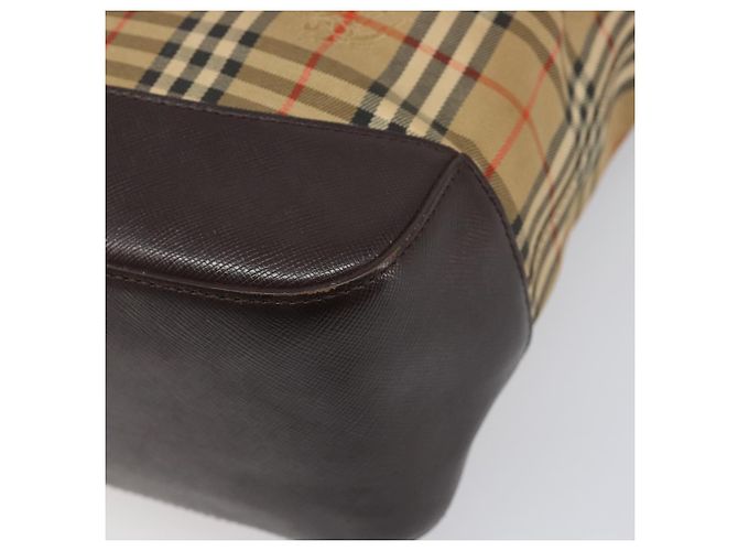 Borsa Tote BURBERRY Nova Check Canvas Beige Gold Auth 200966 D'oro - vista 12