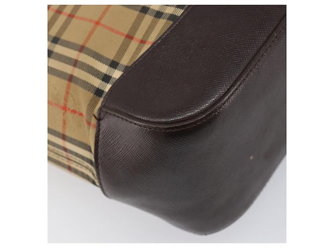 Borsa Tote BURBERRY Nova Check Canvas Beige Gold Auth 200966 D'oro - vista 13