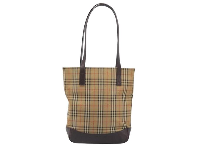 Borsa Tote BURBERRY Nova Check Canvas Beige Gold Auth 200966 D'oro - vista 2